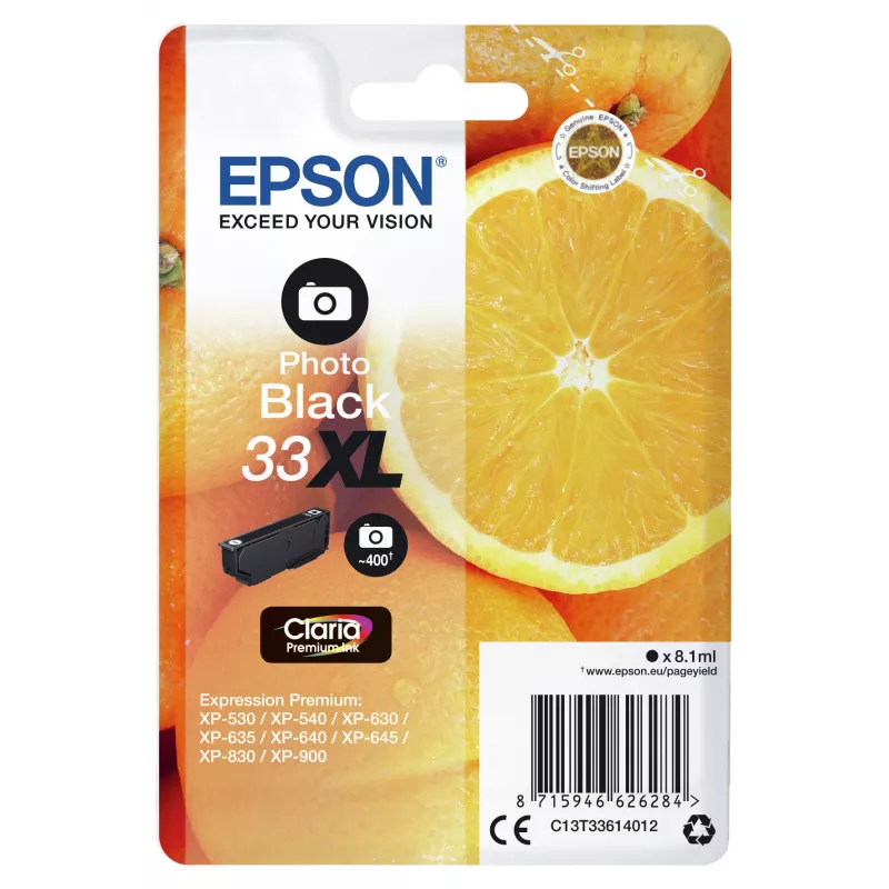 Epson Oranges Einzelpackung Photo Schwarz 33XL Claria Premium Tinte