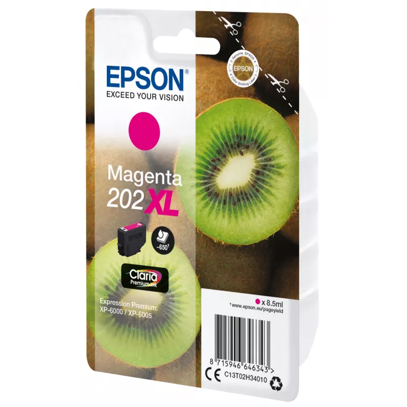 Epson Kiwi Einzelpackung Magenta 202XL Claria Premium Tinte, Hohe (XL) Reichweite, Magenta, Pigmenttinte, 8,5 ml, 1 Stk., 650 Seiten