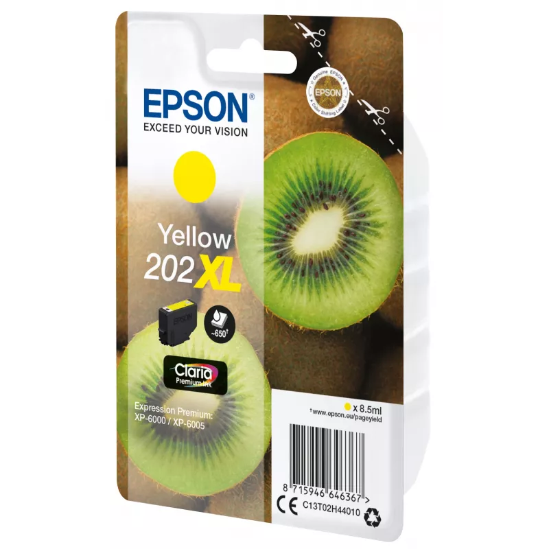 Epson Kiwi Singlepack Gelb 202XL Claria Premium Tinte, Hohe (XL) Reichweite, Gelb, Pigmenttinte, 8,5 ml, 1 Stück, 650 Seiten