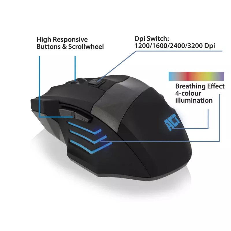 Gaming-Maus ACT Kabel-Gaming-Maus mit Beleuchtung 3200 dpi