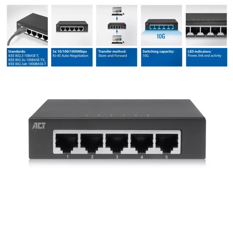 Unmanaged Switch ACT AC4415 Gigabit Ethernet 5 Ports 10 Gbit/s