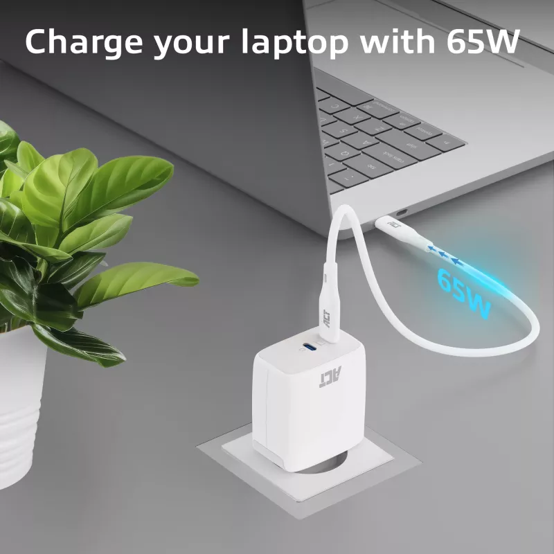ACT USB-C-Ladegerät 65W 2-Port mit Power Delivery PPS und GaNFast