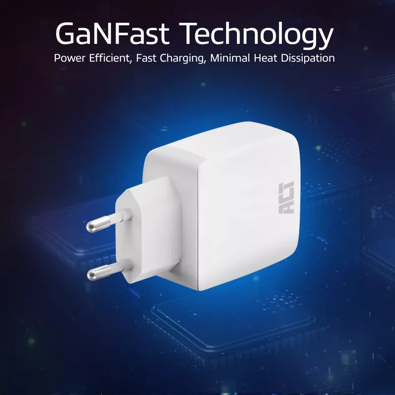 ACT USB-C-Ladegerät 65W 2-Port mit Power Delivery PPS und GaNFast