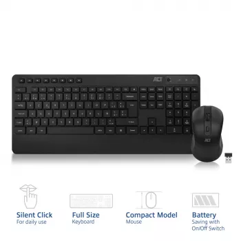 ACT kabelloses Tastatur- und Maus-Set (Azerty), leiser Klick, umweltfreundlich, aus recycelten Materialien