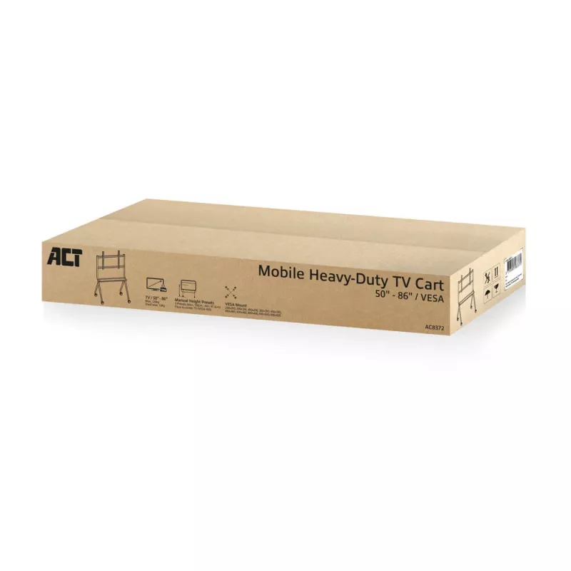 ACT Mobiler TV/Monitor-Bodenständer, 50 inch bis 86 inch, VESA, 127 cm (50 Zoll), 2,18 m (86 Zoll), 200 x 200 mm, 800 x 600 mm, Aluminium, Kunststoff, Stahl, Grau
