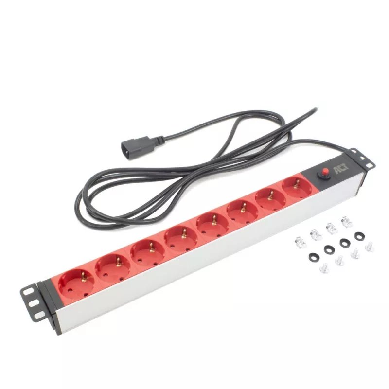 Stromverteilungseinheit ACT PD3004 19 Zoll C14 IEC60320 mit 8 Typ-F-Steckdosen, 3 m H05VV-F 3G1.0, 230 V 10 A