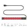 Stromverteiler ACT PD3155 — 3 m Kabel, 9 Typ E AC-Steckdosen, 250 V, 16 A, 4000 W, Innenbereich, Schwarz/Rot