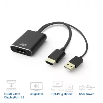 ACT AC7536 Videokabel-Adapter 0,24 m HDMI + USB DisplayPort Schwarz