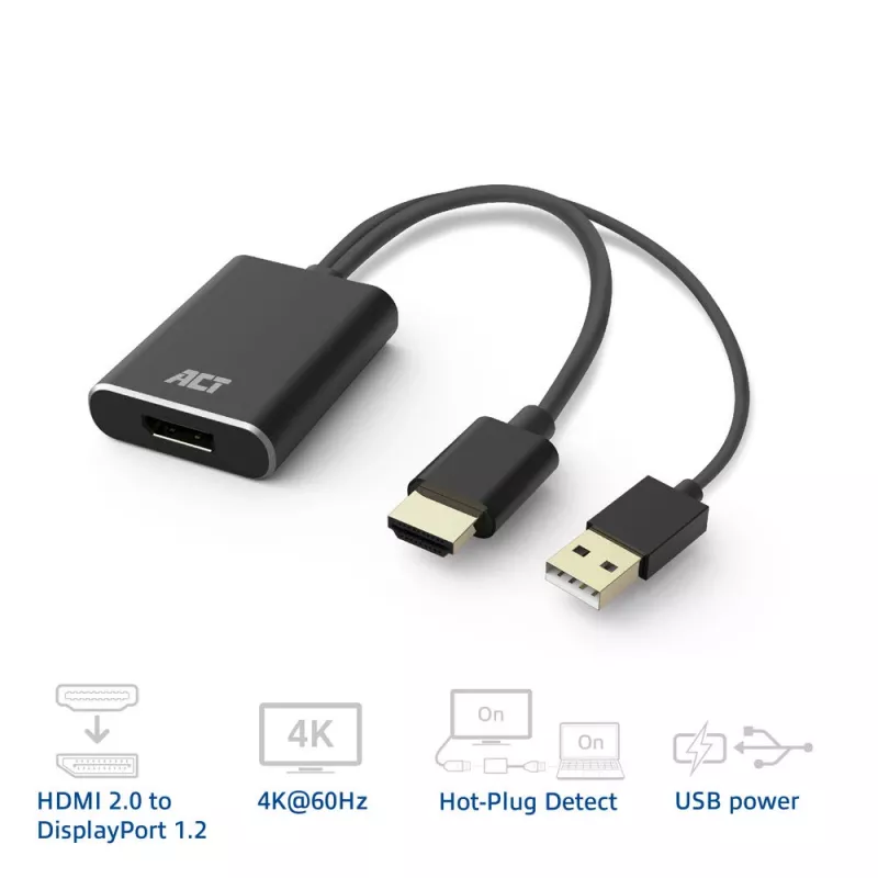 ACT AC7536 Videokabel-Adapter 0,24 m HDMI + USB DisplayPort Schwarz