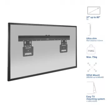 ACT Feste TV-Wandhalterung AC8356 für 37-Zoll- bis 80-Zoll-Fernseher, ultraflach, VESA 200x200–600x400, 75 kg Tragkraft, 9,5 mm Wandabstand, schwarz