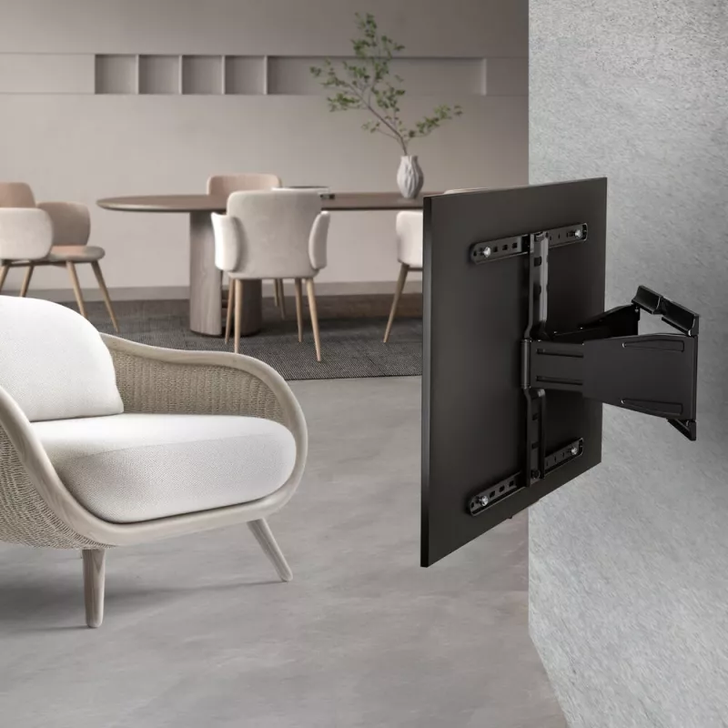Vollbewegliche TV-Wandhalterung ACT AC8357 für 43 Zoll – 90 Zoll Bildschirme, VESA 100x200 – 600x400, Neigung -15° – 3°, Schwenkbereich ±30°, max. Traglast 50 kg, ultraflach