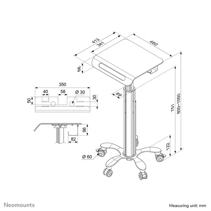 Neomounts MED-M050 Medizinischer mobiler Arbeitsplatz 10-18 Zoll - Gasfeder