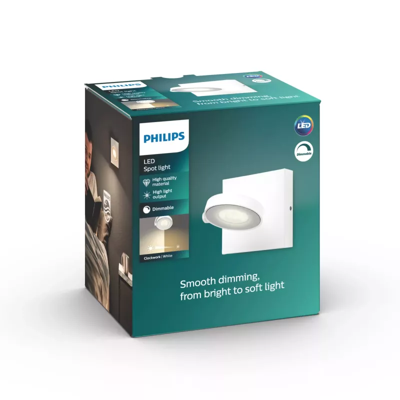 Aufbau-LED-Spot Signify Philips Dimmable Clockwork 6,5W, 500 lm, 2700 K, IP20, Weiß