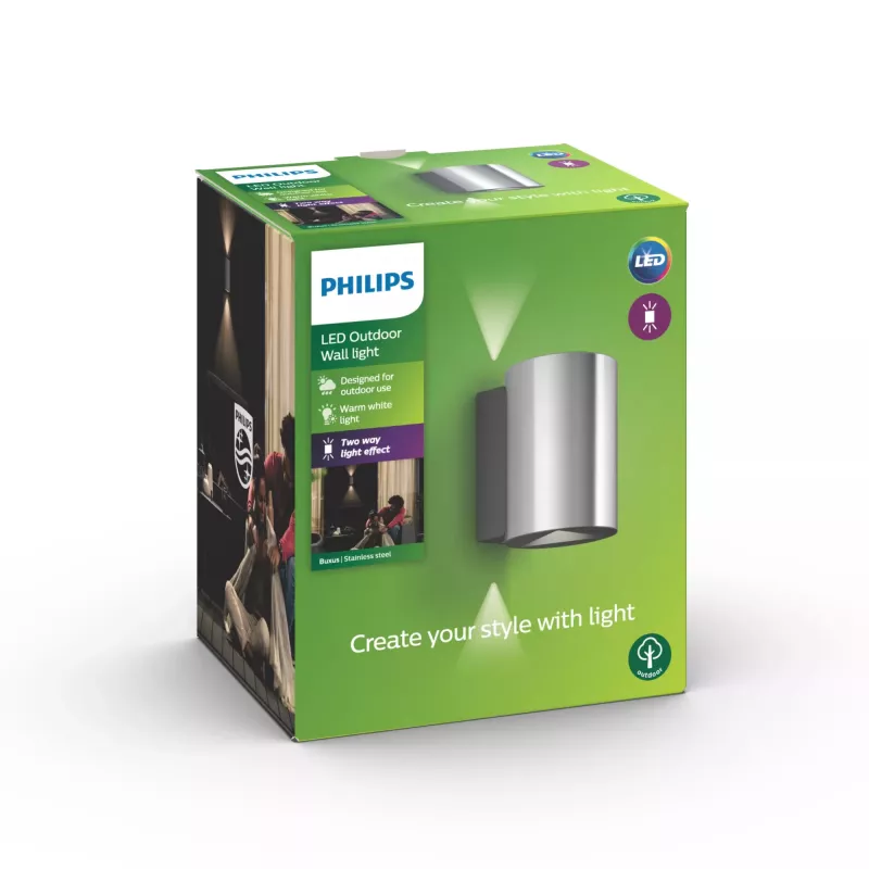 Philips myGarden Buxus Wandleuchte 4,5 W, Außenwandleuchte, Edelstahl, Metall, IP44, Terrasse, Garten, I