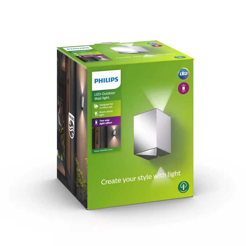 Philips myGarden Cistus Außenwandleuchte 4,5 W LED, Edelstahl, 2 nicht austauschbare LEDs, 220–240 V