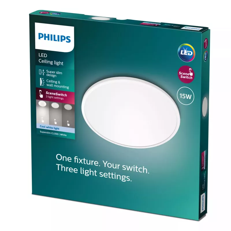 Deckenleuchte Philips Functional Super schlank 15 W LED, rund, 250 mm, 220–240 V, weiß
