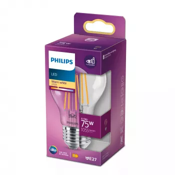 Philips Filament Lampe Klar 75W A60 E27 8,5W Warmweiß 1055lm