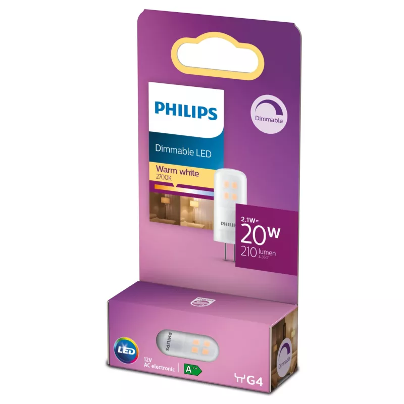 Philips Kapsel (dimmbar), 2,1 W, 20 W, G4, 210 lm, 15000 h, Warmweiß