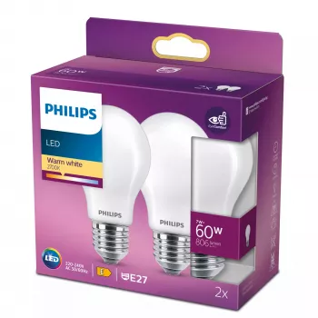 LED-Filament-Leuchtmittel Philips A60 E27 7W (entspr. 60W), 2700K, 806 lm, matt – 2er-Pack