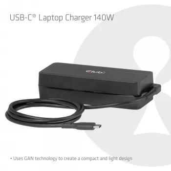 USB-C Laptop-Ladegerät CLUB 3D 140W, Netzstrom, universelle Kompatibilität, 1 m Kabel, schwarz