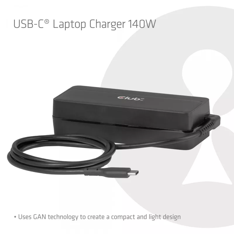 USB-C Laptop-Ladegerät CLUB 3D 140W, Netzstrom, universelle Kompatibilität, 1 m Kabel, schwarz
