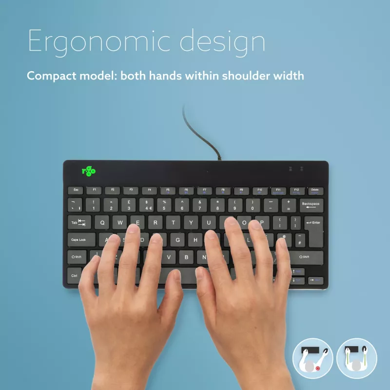 R-Go Tools Ergonomische Tastatur R-Go Compact Break, kompakte Tastatur mit Pausensoftware, QWERTY (UK), kabelgebunden, schwarz