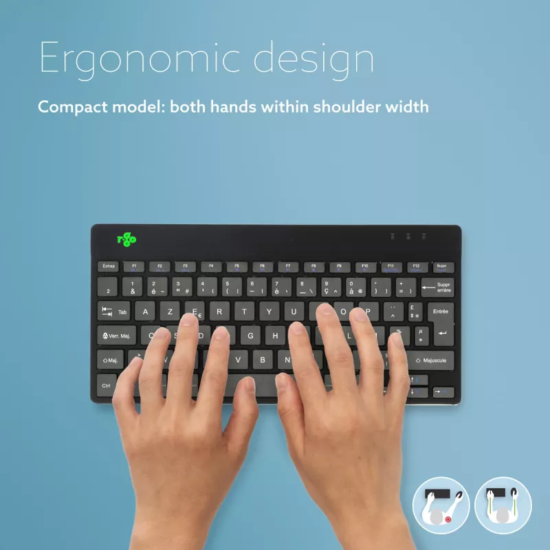 Ergonomische Tastatur R-Go Tools R-Go Compact Break, kompakte Tastatur mit Pausensoftware, AZERTY (FR), Bluetooth, schwarz