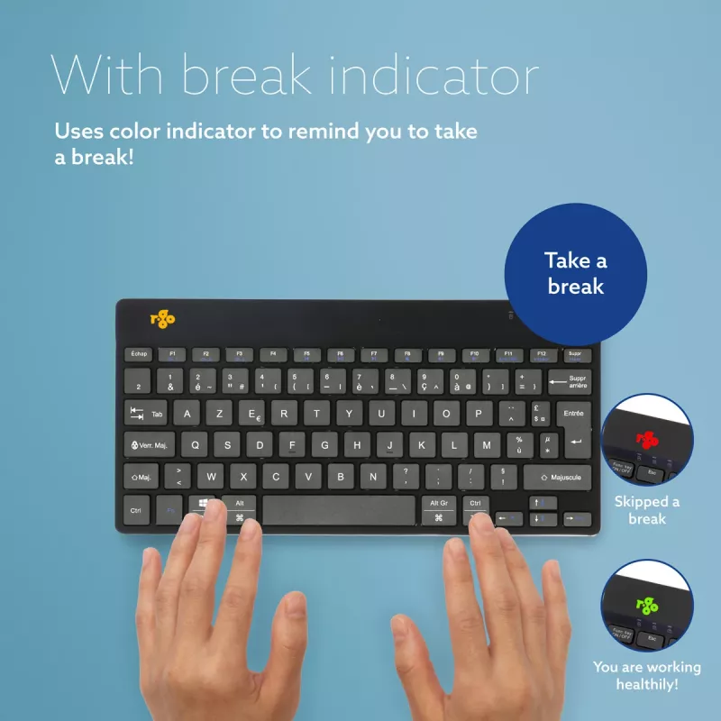 Ergonomische Tastatur R-Go Tools R-Go Compact Break, kompakte Tastatur mit Pausensoftware, AZERTY (FR), Bluetooth, schwarz