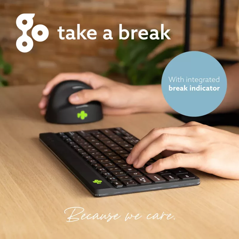 Ergonomische Tastatur R-Go Tools R-Go Compact Break, kompakte Tastatur mit Pausensoftware, AZERTY (FR), Bluetooth, schwarz