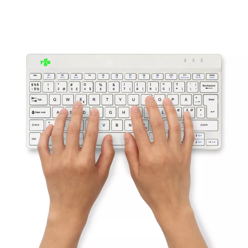 R-Go Tools Ergonomische Tastatur R-Go Compact Break, kompakte Tastatur mit Pausensoftware, QWERTY (NORDIC), Bluetooth, weiß