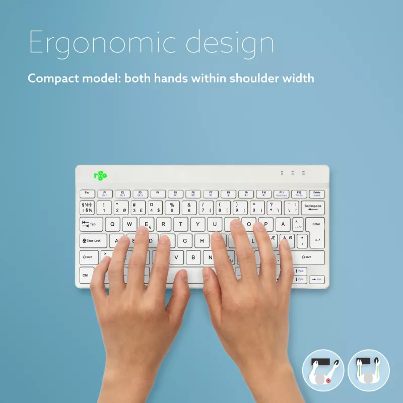 R-Go Tools Ergonomische Tastatur R-Go Compact Break, kompakte Tastatur mit Pausensoftware, QWERTY (NORDIC), Bluetooth, weiß