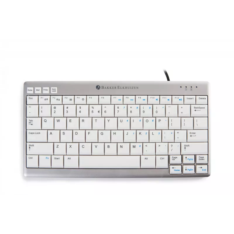 BakkerElkhuizen UltraBoard 950 BE Azerty, Mini, Kabelgebunden, USB, Scherentastenschalter, AZERTY, Hellgrau, Weiß