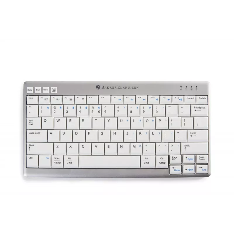 BakkerElkhuizen UltraBoard 950 Wireless US Qwerty, Mini, kabellos, Bluetooth, Scherenschalter, QWERTY, Hellgrau, Weiß