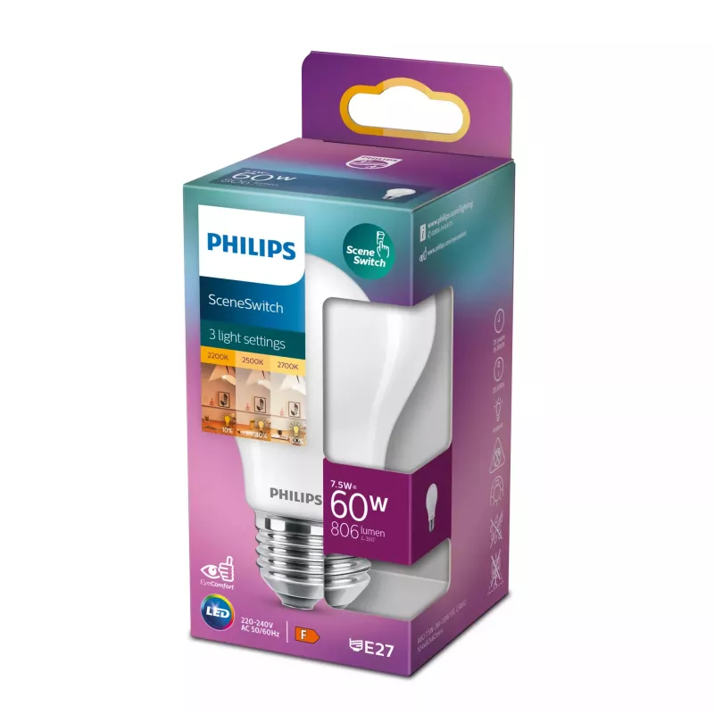 Philips Bulb 60;30; 16 W A60 E27 7.5 W Warmweiß 806 lm