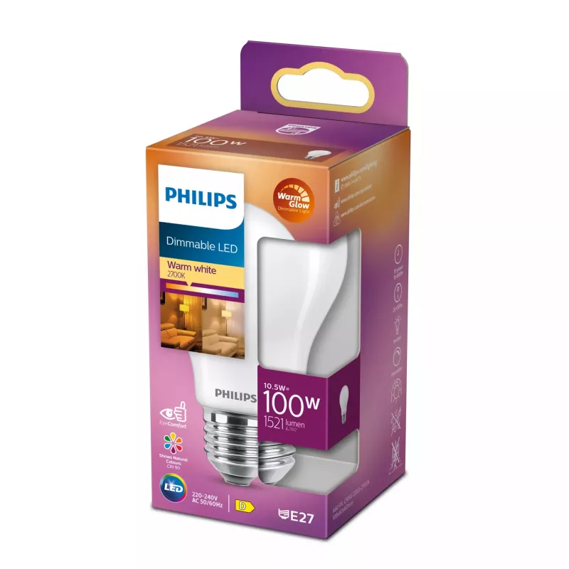 Philips Filament Leuchtmittel Matt 100W A60 E27, 10,5 W, 100 W, E27, 1521 lm, 15000 h, Warmglühen
