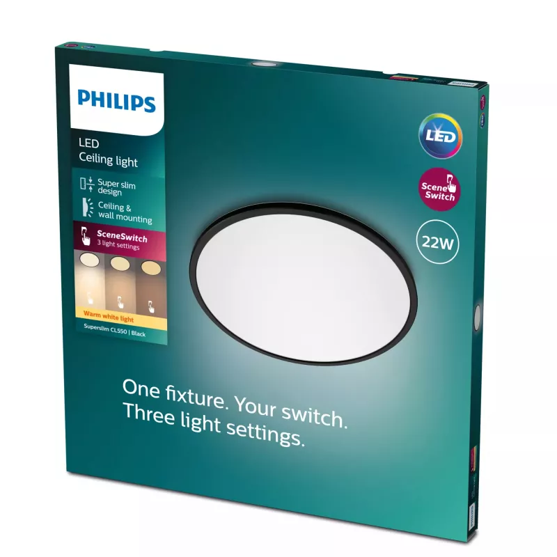 Deckenleuchte Philips Functional Super schlank 22 W Schwarz LED Rund