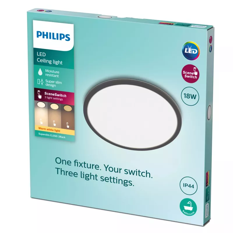 Philips Functional Deckenleuchte 18W 2700K 1500 lm Dimmbare Aufbau-LED Schwarz