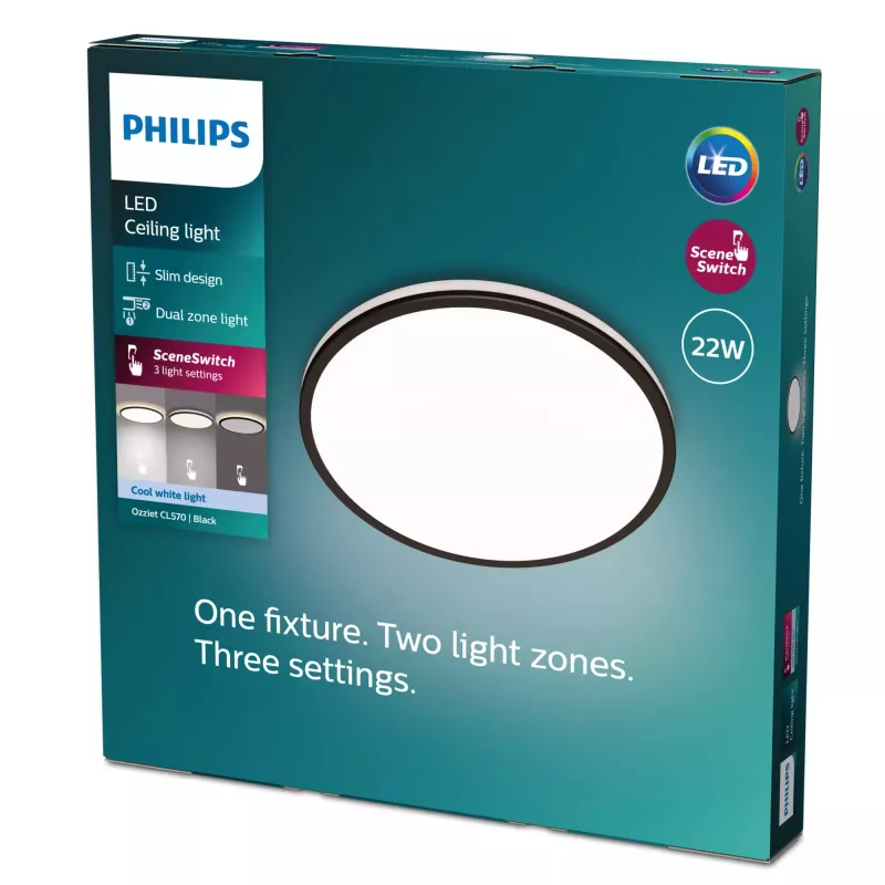 Deckenleuchte Signify Philips Functional Ozziet, LED 22 W, rund 400 mm, schwarz, nicht wechselbare Leuchtmittel