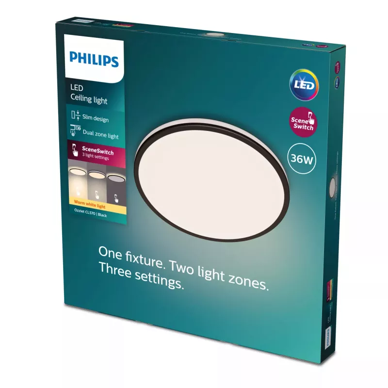 Deckenleuchte Philips Ozziet 36 W LED, rund 500×55 mm, schwarz, nicht austauschbares LED-Modul