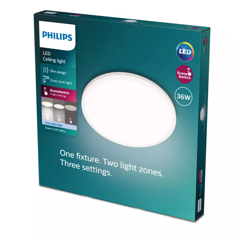 Deckenleuchte Philips Functional Ozziet 36 W LED, rund 500 mm, weiß, fest integrierte Lampe