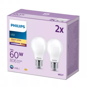 Philips Filament Birne matt 60W A60 E27 2er-Pack, 7 W, 60 W, E27, 806 lm, 15000 h, Warmweiß
