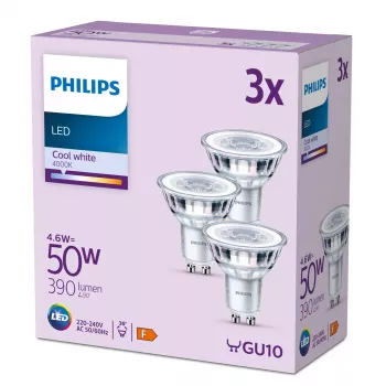Philips Spot 50W PAR16 GU10 x3, 4,6 W, 50 W, GU10, 390 lm, 15000 h, Kaltweiß