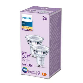 Philips Spot 50W PAR16 GU10 x2, 4,6 W, 50 W, GU10, 355 lm, 15000 h, Warmweiß