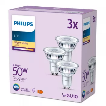 Philips Spot 50W PAR16 GU10 x3, 4,6 W, 50 W, GU10, 355 lm, 15000 h, Warmweiß
