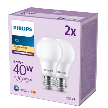 Philips Birne 40W A60 E27 x2, 4,9 W, 40 W, E27, 470 lm, 15000 h, Warmweiß