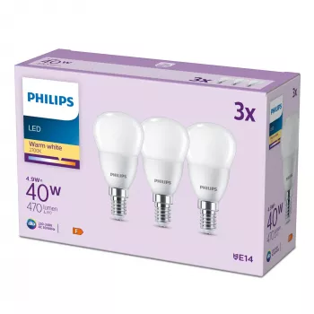 Philips Candle 40W P45 E14 x3, 4,9 W, 40 W, E14, 470 lm, 15000 h, Warmweiß