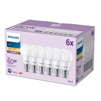 Philips Bulb 60W A60 E27 x6, 8 W, 60 W, E27, 806 lm, 15000 h, Warmweiß