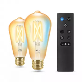 WiZ Filament Bulb Amber 50 W ST64 E27 x2, Smart-Beleuchtung, Wi-Fi/Bluetooth, Gold, Wi-Fi 4 (802.11n), 802.11b, 802.11g, LED, E27