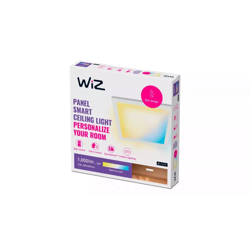 Smarte Deckenleuchte Signify WiZ Panel Ceiling 12 W Quadratisch, 12 W, Wi‑Fi, 300×300×42 mm, weiß