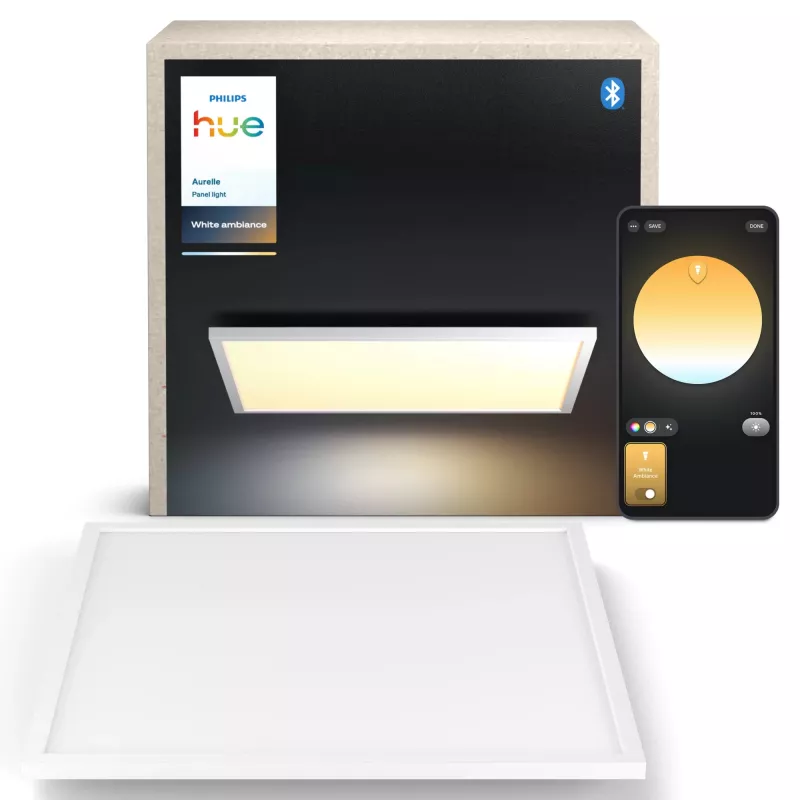 Philips Aurelle Quadrat-Panel-Leuchte, Smart Deckenleuchte, Bluetooth/Zigbee, Weiß, LED, Aluminium, variabel